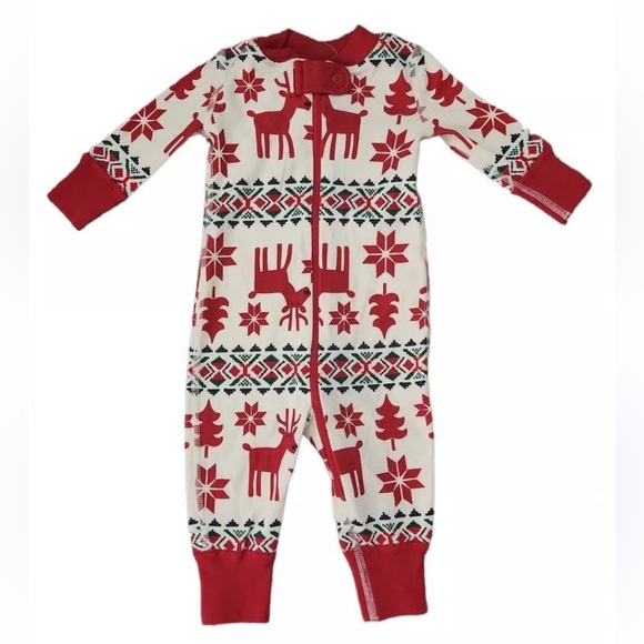 Hanna Andersson Red and White Reindeer Pajamas 85 cm US Size 2 Unisex - Picture 1 of 15